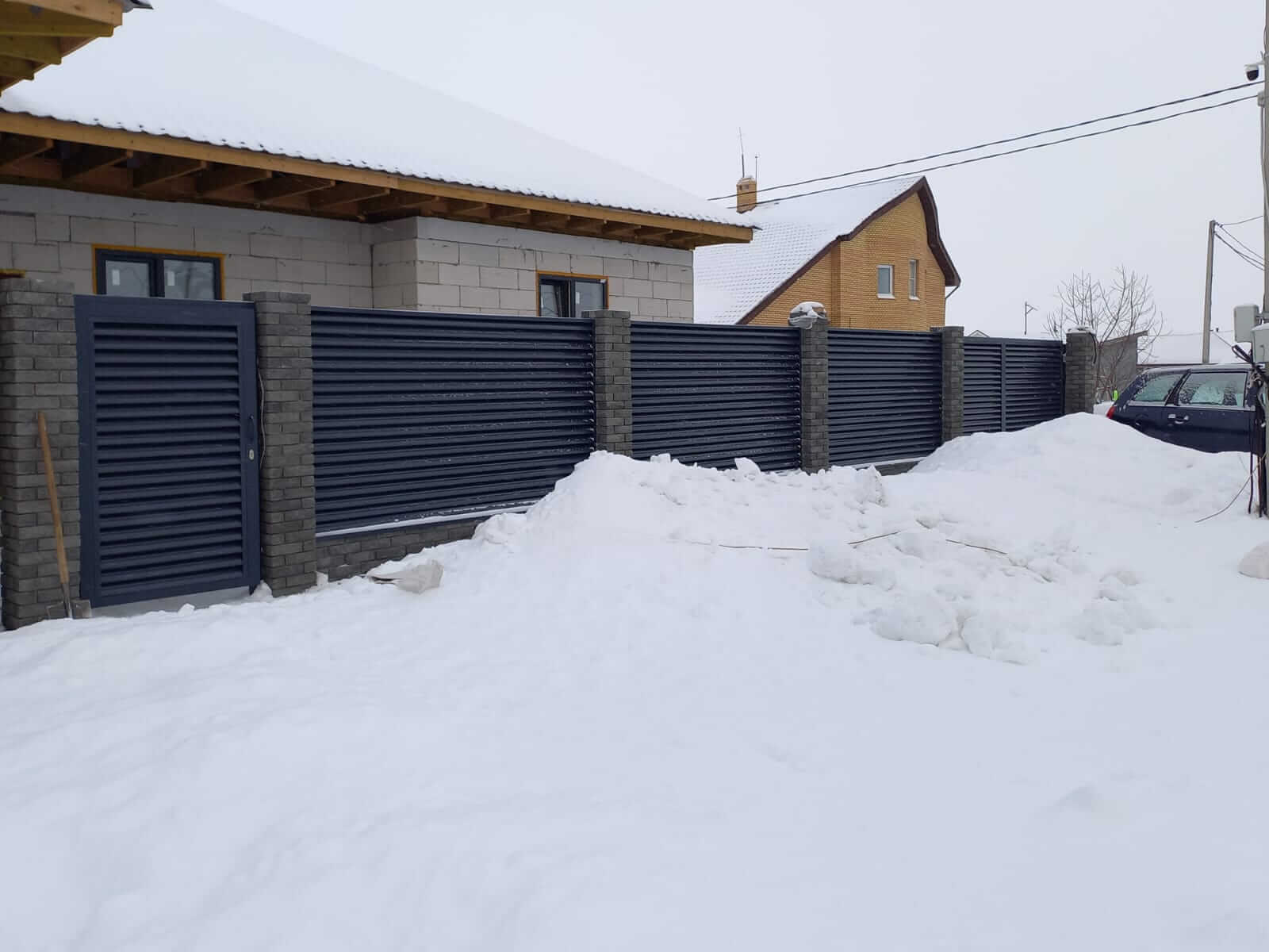 Забор из ламелей еврожалюзи 41м RAL7024/7024 Серый Графит двусторонний в Томске